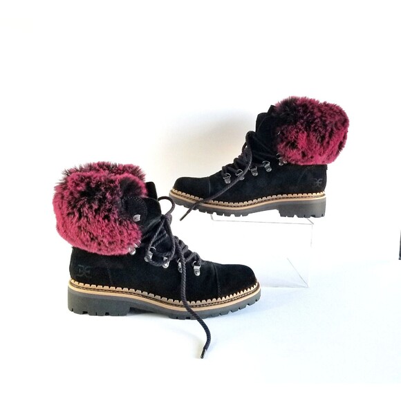 SAM EDELMAN Women's Black Suede Bowen Fashion Boots Sz 7 37 Dk Red Faux Fur Cuff - Picture 7 of 14